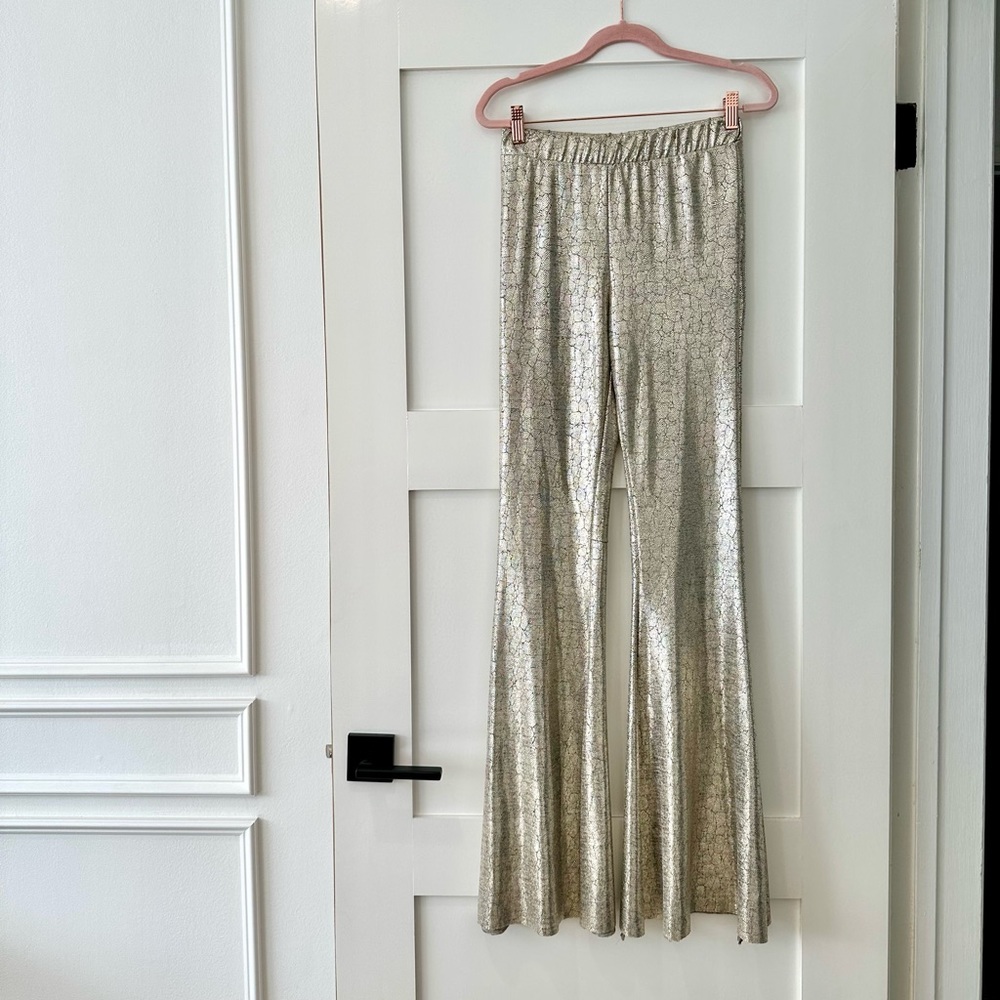 NWT Light Gold Metallic Stretchy Flare Pants!